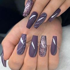 Glitter Tights, Popular Nail Colors, Purple Glitter Nails, Super Nails, Coffin Nails Long, Popular Nails, Nails Coffin, Coffin Nails Designs