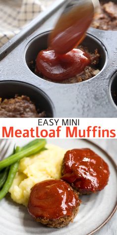 meatloaf muffins with sauce being drizzled over them