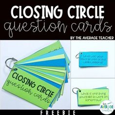 a close up of a bunch of cards with words on them and the text closing circle question cards