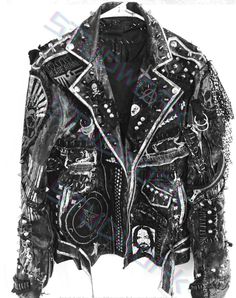 Customize Steampunk Gothic Patches Men's Biker's Punk Fashion Cowhide Leather Handmade Brando Studded Jacket Studded Jacket made with 100 % Genuine Top Quality Cowhide Leather Studded Jacket High-Quality Studs. Each securely added by hand Cropped, Vintage - Inspired / Moto / Fit 0.9 to 1.0 MM Cowhide Leather used Soft Real Leather All sizes Available Make sure to Look at the size chart below before selecting your size. We can offer you customized size/ customized design and Color Changes If you want we can write your name or logo on the Jacket Steampunk Mode, Punk Mode, Punk Jacket, Gothic Jackets, Studded Leather Jacket, Battle Jacket, Painted Jacket, Trendy Mens Fashion, Studded Jacket