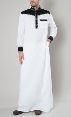 Men's Embroidered West Thobe - EastEssence.com African Garments, Thobes Men, Arab Men Fashion, Boys Kurta Design, Gents Kurta, Big Men Fashion, Mens Fashion Urban, Islamic Clothing, Boring Clothes