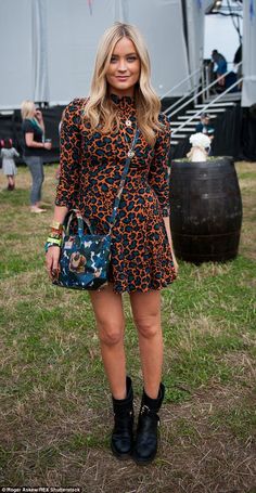 Leopard print Laura: Presenter Laura Whitmore looked as stylish as ever in a leopard print dress and ankle boots Laura Whitmore Hair, Food Festival Outfit, Gig Outfit Ideas, Glastonbury Outfits, Gig Outfits, Look Da Festival, Glastonbury Fashion, Gig Outfit, Electric Picnic