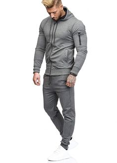 InnateFit FITNESS Dark Grey / L Men's sports suit fitness casual wear CJNSWTXZ02298-Dark Grey-L Hoodie Fabric, Practice Outfits, Fabric Combinations, Sports Suit, Athletic Fits, Workout Accessories, Zipper Hoodie, Matching Top, Hooded Sweater