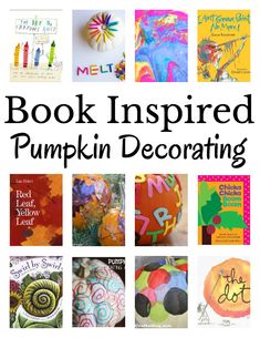 the book inspired pumpkin decor is featured in this collage with different pictures and words