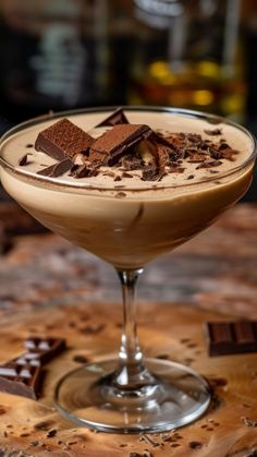 a chocolate dessert in a glass on a table