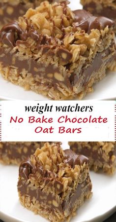 no - bake chocolate oat bars on a white plate