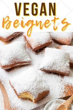 vegan desserts with powdered sugar on top and the title overlay reads, vegan beginners