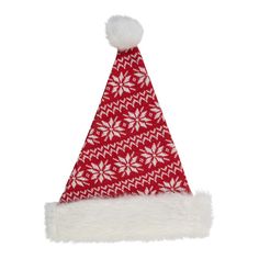 Make your holiday outfit complete with this rustic red and white Nordic cabin lodge Santa hat. Features a snowflake and striped pattern with a faux fur pom pom and cuff makes for a novel look for the woodland or ski lodge Santa. You can wear this on the holidays or even give away as a gift!Features:Christmas Santa hatThe hat is red and whiteFeatures a Nordic snowflake and striped patternThere is a faux fur pom pom and cuffRecommended for indoor useDimensions: 17H X 0.50W X 12DMaterials: fabric Knitted Santa, Nordic Cabin, Nordic Snowflake, Outfits For Christmas, Hat With Pom Pom, Christmas Hair Accessories, Christmas Santa Hat, Red Hat Society, Cabin Lodge