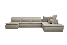 David Ferrari Panorama - Italian Modern Taupe Grey Fabric and Leather Modular Sectional Sofa  The David Ferrari Panorama is an exquisite Italian modern sectional sofa that combines taupe grey fabric and leather upholstery. Its ergonomic design features a left-facing chaise, adjustable headrests, and four move-back mechanism backrests. The modular design includes a corner with a move-back mechanism, and it comes complete with lumbar support, throw pillows, and an ottoman. Crafted in Italy, this s Bookshelf Room, Recliner Table, Modern Dining Table Set, Living Room Pouf, Modern Sofa Sectional, Modern Couch, Taupe Grey, Modular Sectional Sofa, Modern Sectional