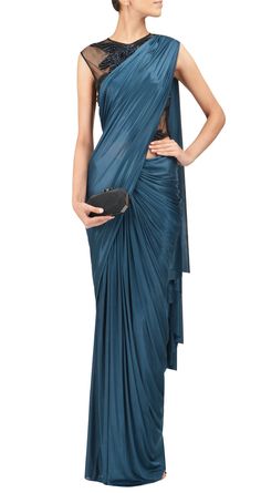 gorgeous teal pre-stitched sari by amit aggarwal Ready Saree, Sari Blouses, Indian Things, Modern Saree, Saree Design, Indian Couture, Indian Dress, Elegant Saree