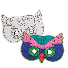 two owls with green eyes and pink beaks on each one, the other is white