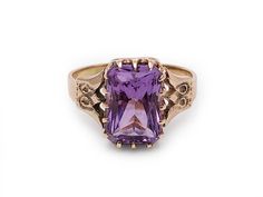 Antique Victorian 10k yellow gold diamond ring with a bright, sparkly rectangular cut amethyst held in place by 16 claw prongs The stone has mild wear along the top facets and some surface scratches. These things are only visible under magnification. February birthstone. Stone measurements: 10mm long x 7mmwide x 6mm deep 2.40g Size 5.25 RNG_0185 FREE DOMESTIC STANDARD SHIPPING Another Sky Vintage Home Page https://www.etsy.com/shop/AnotherSkyVintageLLC?ref=hdr_shop_menu PA residents will have 6% Classic Yellow Gold Rectangular Amethyst Ring, Rectangular Amethyst Ring In 14k Gold, Rectangular Purple Amethyst Ring With Prong Setting, Purple Rectangular Amethyst Ring With Prong Setting, Purple Amethyst Ring With Prong Setting Rectangular, 10k Gold Ring, Yellow Gold Diamond Ring, Claw Prong, Amethyst Gem