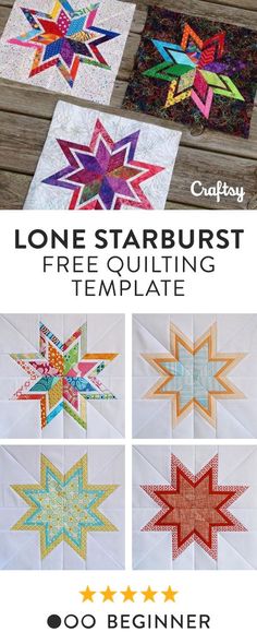 the lone starburst quilt pattern is shown in four different colors and sizes, including one