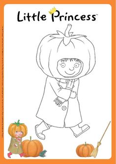 the little princess coloring page with pumpkins