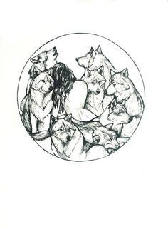 a drawing of some animals in a circle