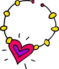 a drawing of a heart surrounded by small yellow and pink balls on a white background