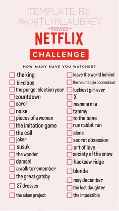 a red and white checklist with the words netflix movies challenge written in black on it