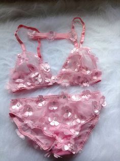 Sakura pink lingerie set Handmade Lingerie, Lingerie Inspiration, Body Suit Outfits, Trendy Swimwear, Cute Lingerie, Pink Lingerie, Lingerie Sets, Belle Lingerie, Dreamy Dress