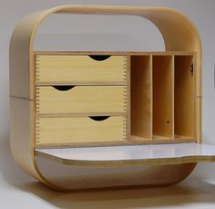 a wooden desk with drawers on it