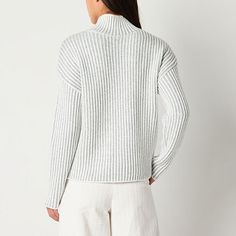 This Worthington women's pullover sweater is a chic and comfortable essential for the cool-weather months thanks to its ribbed knit fabric and unique funnel neckline. It's cut for a modern-fit with long drop-shoulder sleeves. Style it with flare-leg jeans and ankle boots. Closure Type: Pullover HeadFit: Modern FitNeckline: TurtleneckSleeve Length: Long SleeveSleeve Style: Drop-Shoulder SleeveApparel Length: 25 InchesFiber Content: 50% Polyester, 44% Rayon, 6% NylonFabric Description: KnitCare: … Sleeves Style, Large Sweaters, Long Sleeve Pullover Sweater, Small Sweater, Flare Leg Jeans, Pullover Sweater Women, Funnel Neck, Women Pullover, Long Sleeve Pullover