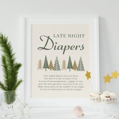 Winter Baby Shower Late Night Diapers Game Poster Editable Blank