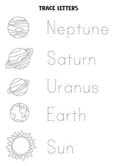 trace letters for the sun and planets worksheet