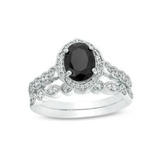 a black and white diamond engagement ring set