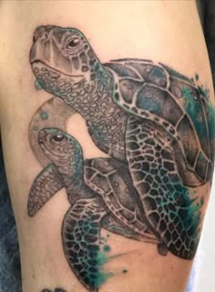 a black and white photo of a turtle tattoo