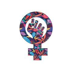 the symbol for women's rights is made up of colorful flowers and leaves, with one hand raised in the center