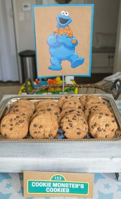 cookie monster's cookies are on display at a birthday party