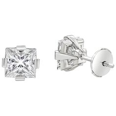 GIA Certified 3.02 Carat Total Princess Cut Diamond Compass Set Stud Earrings | From a unique collection of vintage Stud Earrings at https://www.1stdibs.com/jewelry/earrings/stud-earrings/. Princess Cut Earrings, Modern Baskets, Two Princess, Vintage Stud Earrings, Princess Cut Diamond, Earrings Stud, Princess Cut Diamonds, Princess Cut, Jewelry Earrings Studs