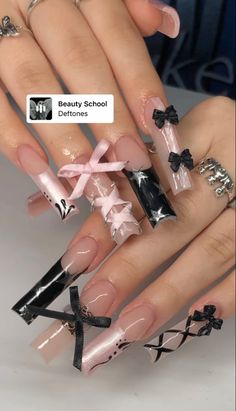 Extra Asf Acrylic Nails, Emo Y2k Nails Acrylic, Hello Kitty Lv Nails, Mandy Perez Nails, Chunky Nails Acrylic, Pierced Nails Acrylic, Y2k Halloween Nails, Black Nails Y2k, Nails With Piercing