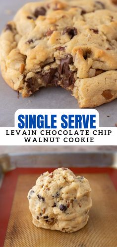 an image of chocolate chip cookies with the words single serve on top and below it