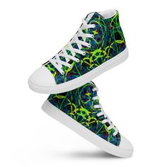 Don't forget to treat your feet with care! The classic, stylish high top canvas shoes will be a great addition to your wardrobe. This product features a print of an original art design by DM. Enjoy! * 100% polyester canvas upper side * Ethylene-vinyl acetate (EVA) rubber outsole * Breathable lining, soft insole * Faux leather toe cap * White laces * Padded collar, lace-up front Color Disclaimer: Images are a representation of the design/product. Colors may vary slightly. Important: This product Luxury Green High-top Sneakers With Laces, Luxury Green High-top Skate Shoes, Luxury Green High-top Sneakers, Luxury Green Lace-up High-top Sneakers, Green High-top Affordable Sneakers, Shoes Green, Cap White, Original Abstract Art, Vatican City