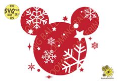 mickey mouse christmas ornament with snowflakes and stars on the bottom, in red