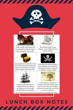 Grab these free printable pirate lunch box notes with pirate facts on them. Your kids will learn a bit about pirates!