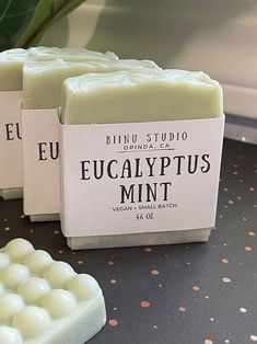 Eucalyptus Mint and Eucalyptus Lavender ow AVAILABLE in March2023!! If you have not been already, NOW is the time to start adding some care and goodness to your skin with Kaolin Clay, Shea Butter, Avocado oil, and Colloidal Oatmeal. BE GOOD to your skin by bathing with soaps handmade only with natural or organic ingredients.  Give this a try and see how it compares with regular commercially made soaps. EUCALYPTUS is known to relieve or help improve sinus and respiratory conditions.  MINT is known for its soothing and cooling sensations on skin as well having an effect on symptoms of nausea, and it JUST smells great with steam in the shower. ... if you don't like Citronella scent, consider soaps made with Eucalyptus, Mint, or Lavender as an alternative essential oil/scent option to keep bug Dessert Soap, Eucalyptus Lavender, Colloidal Oatmeal, Soap Labels, Melt And Pour, Eucalyptus Mint, Soap Saver