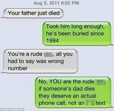 two texts that have been written to someone on their cell phones, one is telling the other