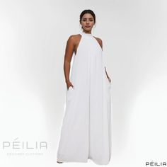 Peilia - Classic Solid Color Relaxed Fit Jumpsuit in Chiffon Chic Sleeveless Flowy Jumpsuits And Rompers, Chic Flowy Jumpsuits And Rompers For Party, Chic Flowy Jumpsuits For Party, Summer Party Jumpsuits Maxi Length, Chic White Halter Neck Jumpsuits And Rompers, Chic Flowy Jumpsuits And Rompers For Summer, Chic Flowy Jumpsuits And Rompers For Vacation, Elegant Sleeveless Jumpsuits And Rompers For Vacation, Elegant Sleeveless Jumpsuits For Vacation