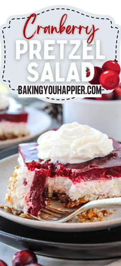 Cranberry Pretzel Salad, a delicious combination of sweet, salty, and whipped creamy filling topped with cranberries for Thanksgiving! Vegetarian Thanksgiving Recipes, Roasted Garlic Mashed Potatoes, Snack Balls, Pecan Pie Cheesecake, Pretzel Salad, Cranberry Salad, Vegetarian Thanksgiving, Dessert Smoothie, Dinner Side Dishes