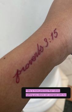 a person with a tattoo on their arm that says provelts 3 15