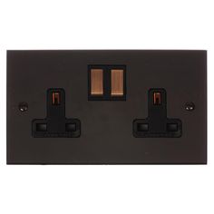 a black double light switch with two red lights