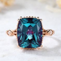 Vintage Alexandrite Ring Rose Gold Lab Alexandrite Engagement - Etsy Engagement Ring Color, Displaying Jewelry, 2nd Wedding, Alexandrite Jewelry, June Birthstone Ring, Silver Ring For Women, Ring Rosegold, Colored Engagement Rings, Alexandrite Engagement Ring