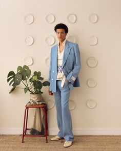 The Edward double breasted jacket was inspired by a photograph of a gentleman stood outside of the Lord John boutique on Carnaby Street in 1960s London. Cut in a summer weight cerulean blue linen and finished with a cream viscose lining and pearlescent buttons. Made in Italy 100% Linen shell / viscose lining Relaxed, boxy fit Italian sizing 'Made in Italy' cuff label featuring S.S.Daley fish etching Fish Etching, Ss24 Menswear, S S Daley, 1960s London, Lord John, Carnaby Street, Cerulean Blue, A Gentleman, Linen Jacket