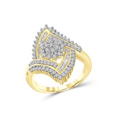 Bright, bold, sparking and beautiful. These words describe you and your ideal ring! This genuine white diamond ring in gold over silver fits all the above criteria and then some. This stunning ring is crafted from gold over silver and features a remarkable arrangement of genuine round-cut and baguette-cut white diamonds. Don't miss out on this fabulous deal today! Size: 7. Color: Metal Type. Gender: female. Age Group: adult. Diamond Ring For Women, Chic Rings, Pear Ring, White Diamond Ring, Stylish Rings, Women Diamond, Ring For Women, White Ring, Gold Plated Silver