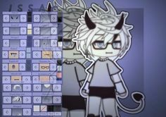 an anime character with horns and glasses next to a cartoon character in front of a computer screen