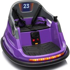 an electric bumper car with the number 23 on it's back end and lights on