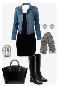 Black Dresses With Boots, Church Outfit Fall, First Date Outfits, 30 Outfits, Denim Jacket Outfit, Denim Jacket With Dress, Jeans Outfit Casual, Boating Outfit, Legging Outfits