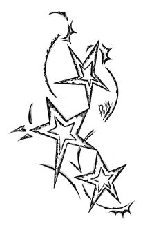 a black and white drawing of three stars