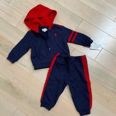 New With Tags Adorable Boys, Soft Cotton Terry Sweatsuit Zip Hoodie, Jacket Size 9 Months Red Hooded Winter Set, Sporty Long Sleeve Playtime Sets, Hooded Winter Playtime Sets, Hooded Playtime Sets For Winter, Red Cotton Outerwear For Playtime, Baby Sweats, Boy Hoodie, Fleece Outfit, Ralph Lauren Baby Girl